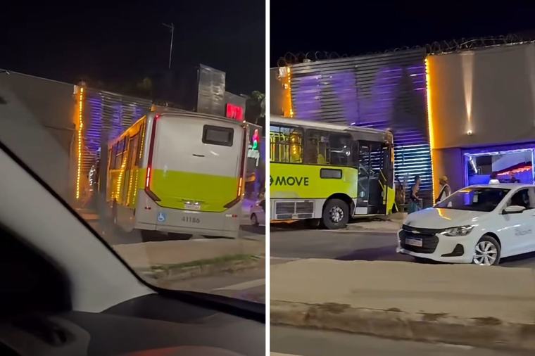 Vídeo! Ônibus perde controle e atinge motel em Minas