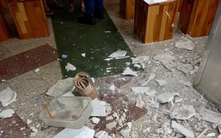 Pedaço de gesso se desprende de capela no Cristo Redentor